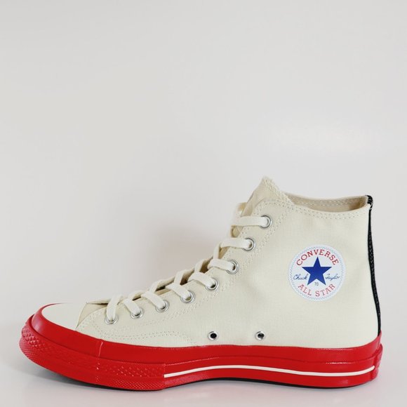 Converse x Comme des Garçons PLAY Chuck 70 Hi Pristine/Red/Egret Sneaker A01794C - Picture 3 of 6